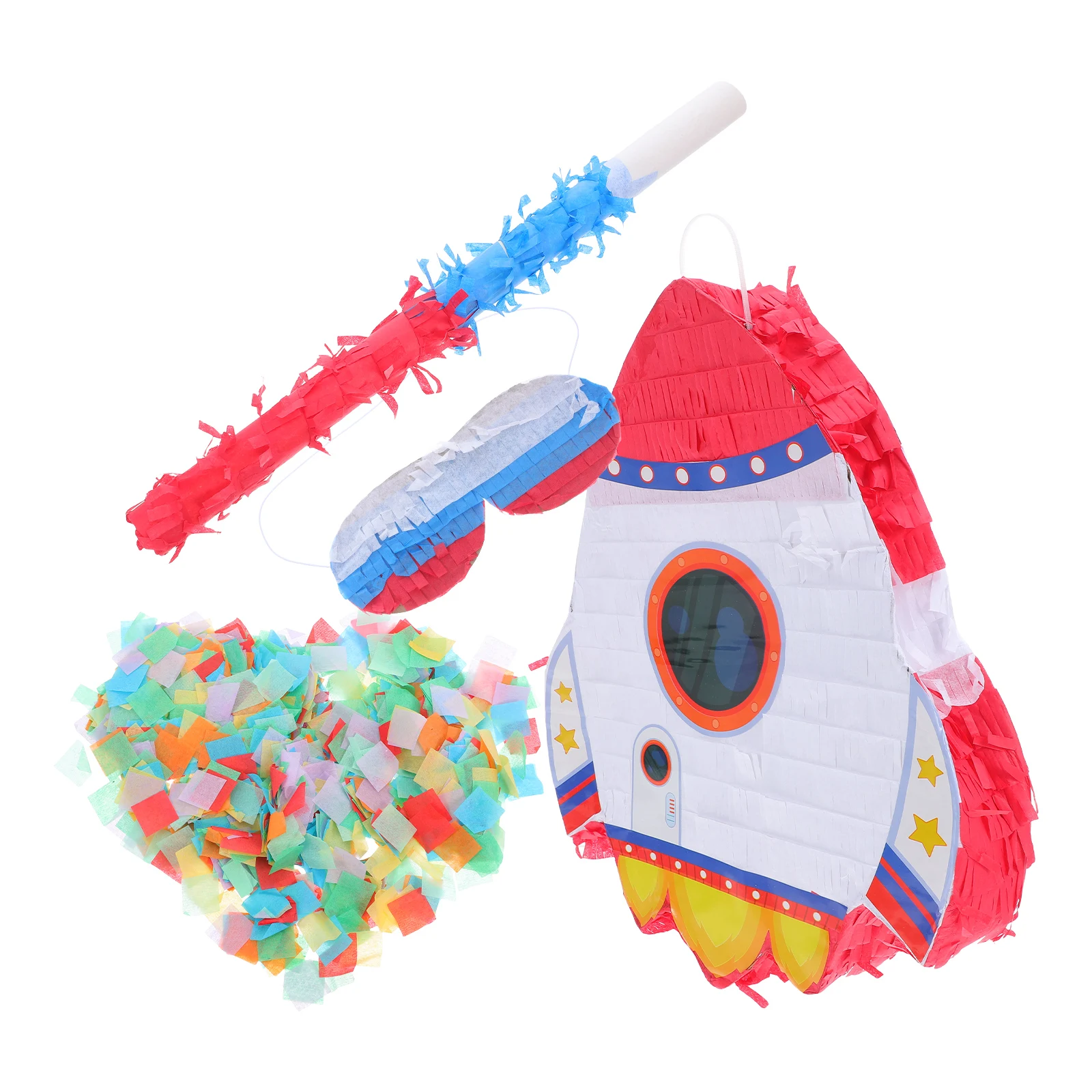 

Rocket Pinata For Birthday Party Durable Cardboard Crepe Paper Design With Blindfold Stick Fillable Surprise Fiesta