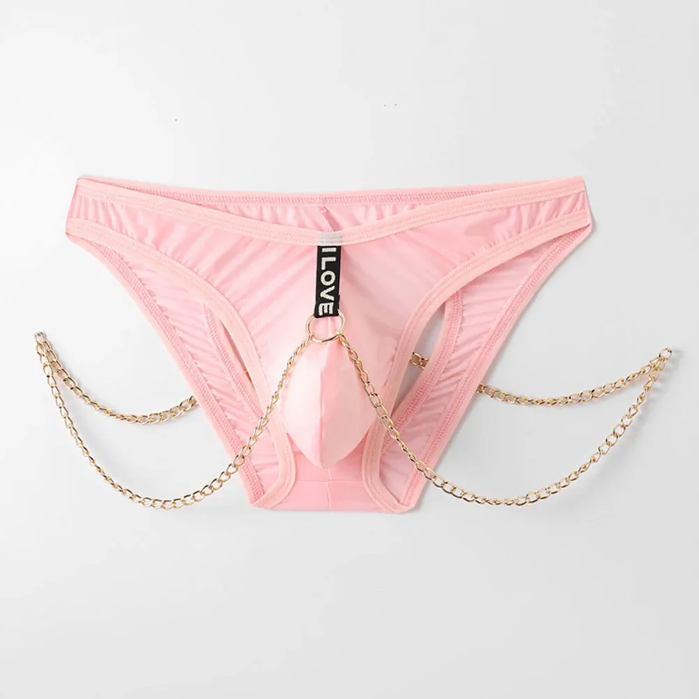 

Mens Solid Color Underwear Briefs Chain Sexy Hollow Men's Panties Sissy Low Waist Stretch Basis Sexy Lingerie Underpants Men