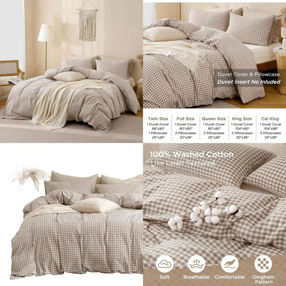 

Винтажный коричневый комплект пододеяльников в клетку из хлопка с эффектом льна, супермягкий, 3 предмета, размер Queen