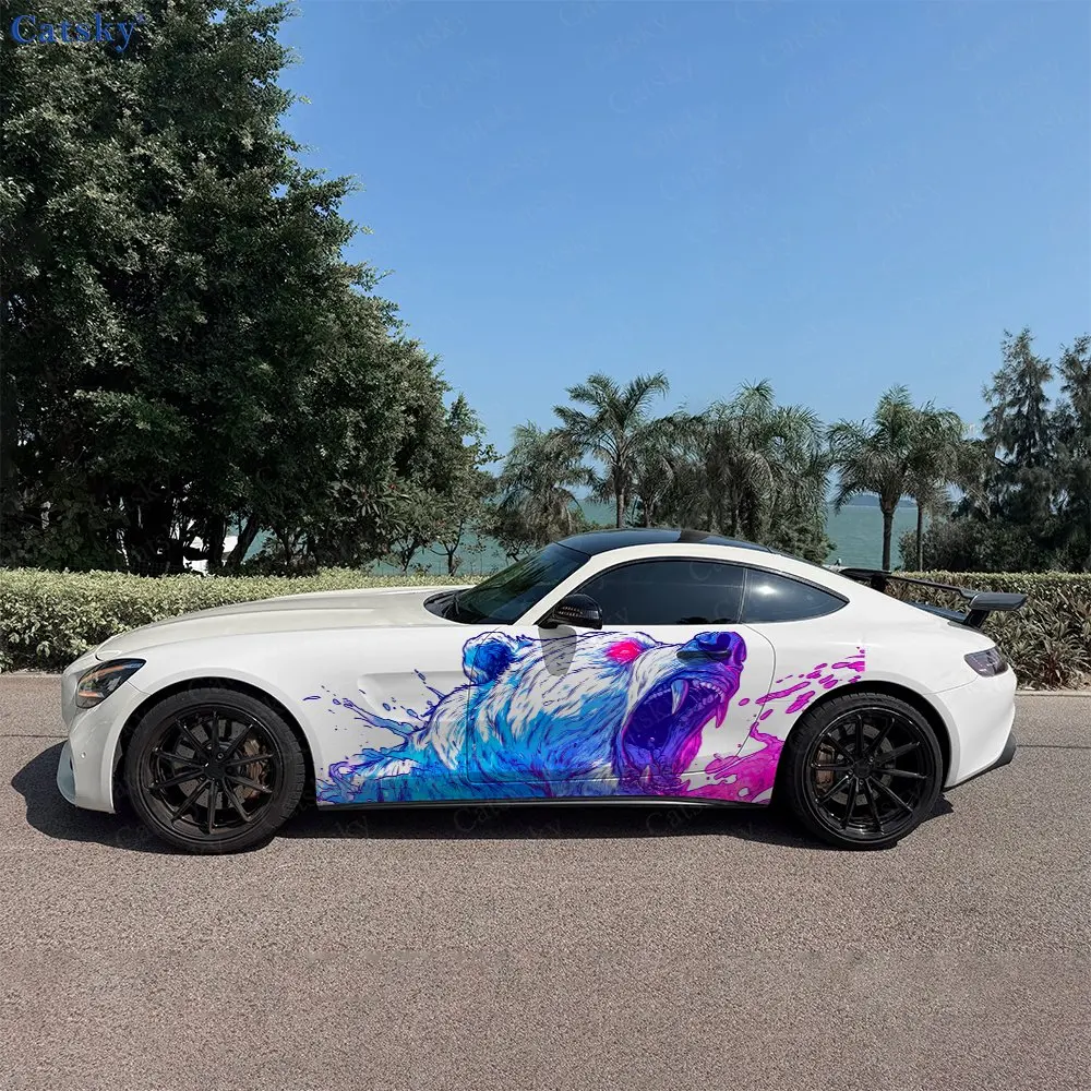 

2pcs Colorful Splatter Style Wild Bear Car Side Wraps, Self-Adhesive PVC Waterproof & Scratch-Resistant Stickers