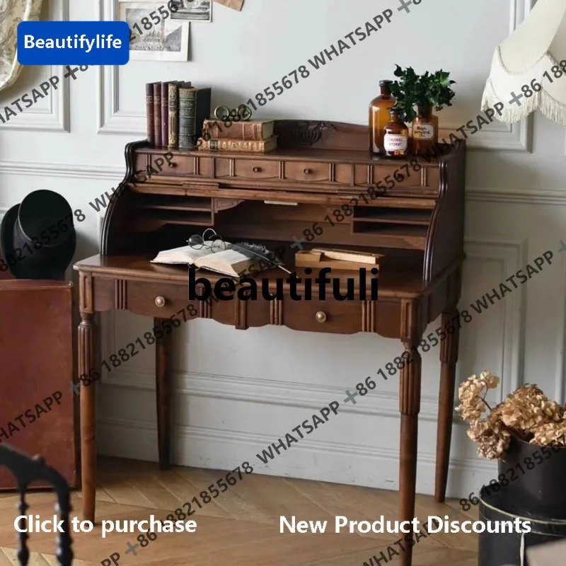 

D183 French vintage carved dresser bedroom piano princess dressing table flip cover writing desk