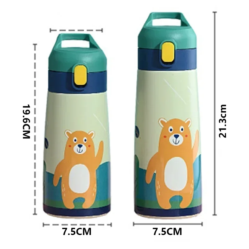 Tazza termica per bambini in paglia di acciaio inossidabile con custodia Thermos per bambini a prova di perdite per cartoni animati