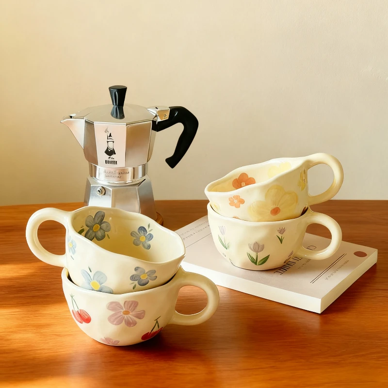 كوب من السيراميك غير المنتظم على الطراز الكوري، كوب قهوة من السيراميك باللون الأصفر اللطيف على الطراز الكوري، كوب إفطار من دقيق الشوفان #5