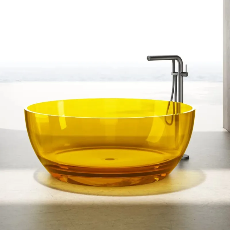 

2026 Hot Solid Surface Luury Resin Crystal Soaking Bathtub Red Round Freestanding European Style Bathtub for Hot els Bathrooms