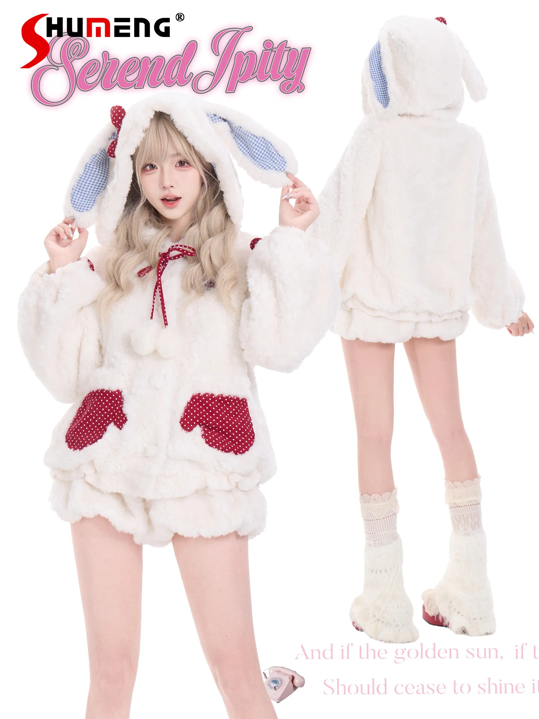 

Зимние плюшевые пальто в японском стиле для девочек в стиле каваи, универсальные толстые теплые флисовые куртки в клетку с бантом и вышивкой в виде сердца для женщин