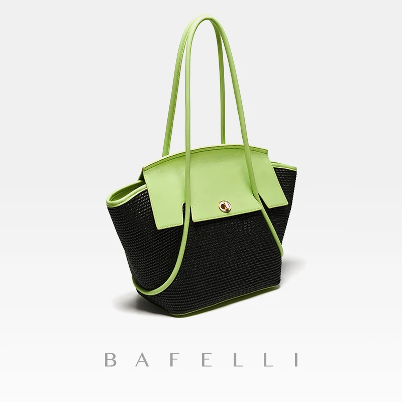 BAFELLI 2023 NEW WOMEN'S CASUAL TOTE BEACH BAG LARGE TRAVEL PURSE LUXURY DESIGNER BRAND GENUINE LEATHER FEMALE BAGS