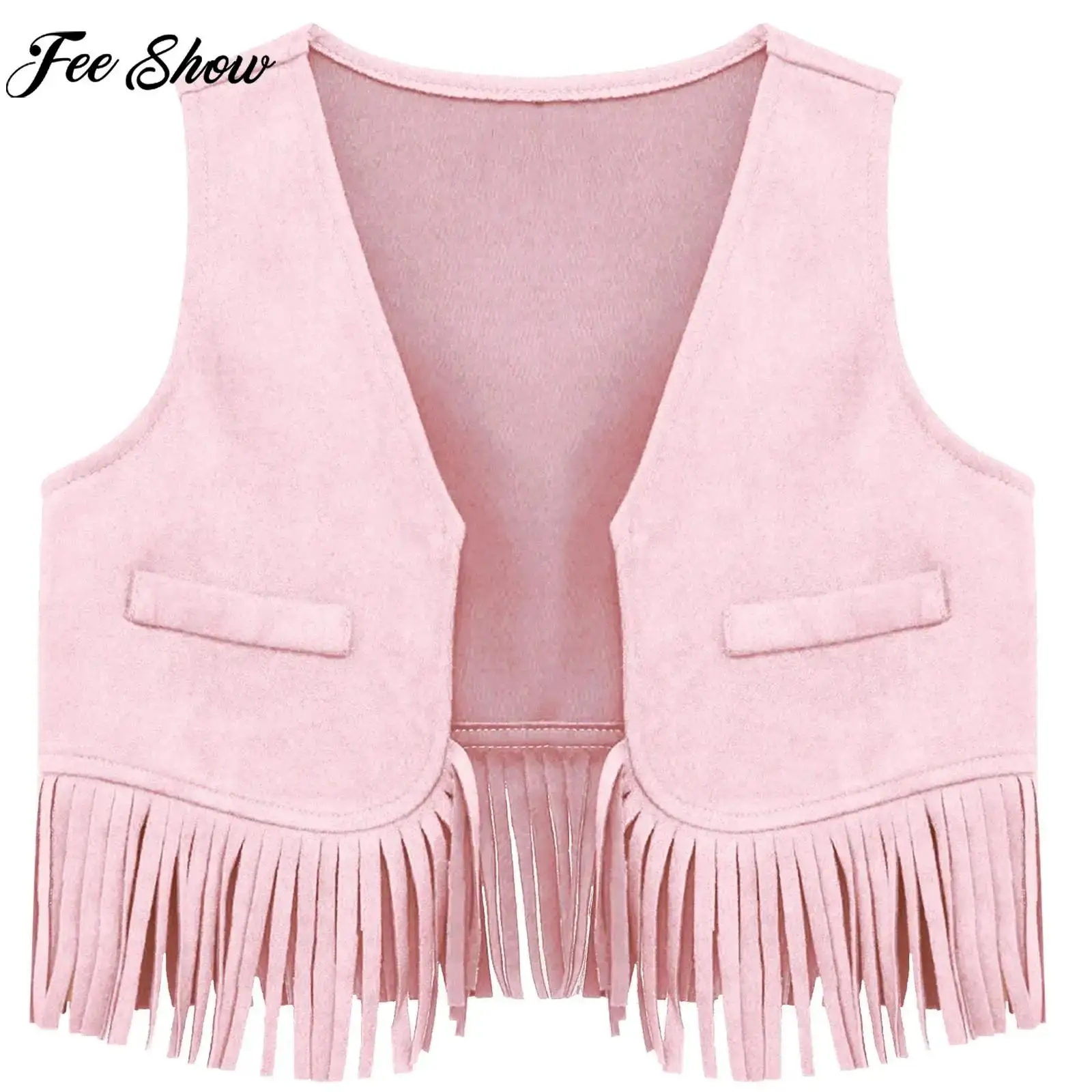 Infant Boys Girls Vintage Suede Tassels Vest Waistcoat Halloween Carnival Theme Party Western Cowboy Cowgirl Cosplay Costume