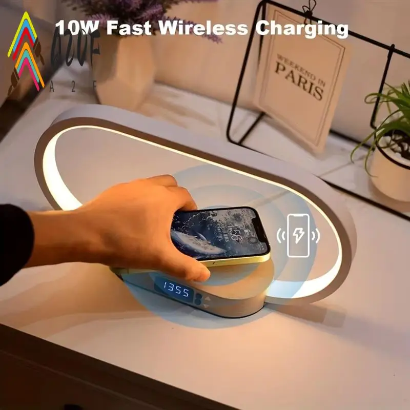 A20F-Multifunction Wireless Charger Stand Clock LED Desk Lamp Night Light USB Fast Charging Station Dock For Iphone Samsung
