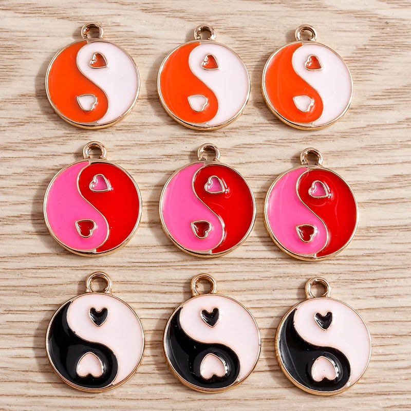 10 Stück niedliche, gemischte Emaille-Anhänger in Form von Tai-Chi-Motiven, Herzen und Sternen zum Basteln von Ohrringen, Halsketten und Armbändern, für DIY-Bastelarbeiten und als Schmuckzubehör. – Detail 15