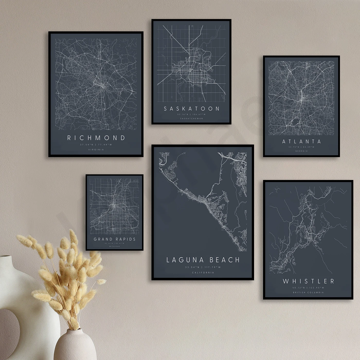 Laguna Grand Rapids Whistler Atlanta Nashville Amsterdam Seattle Rome San Diego Saskatchewan Banff Richmond. City Map Poster