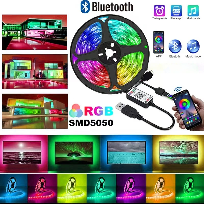 For Room Decoration TV Backlight Diode,USB LED Strip APP Control Color Change 5050 RGB LED Light Flex Strip