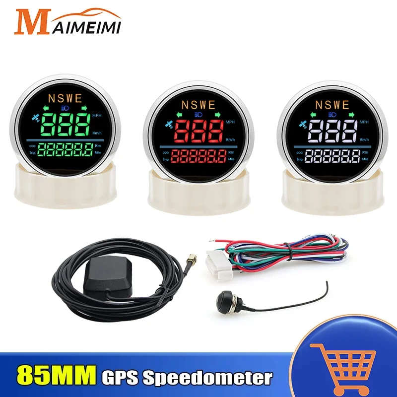 85mm Car GPS Speedometer Odometer TRIP KMH MPH Knot Compass NSWE With Turn Signals Speed Gauge for Car Boat Yacht Truck Moto