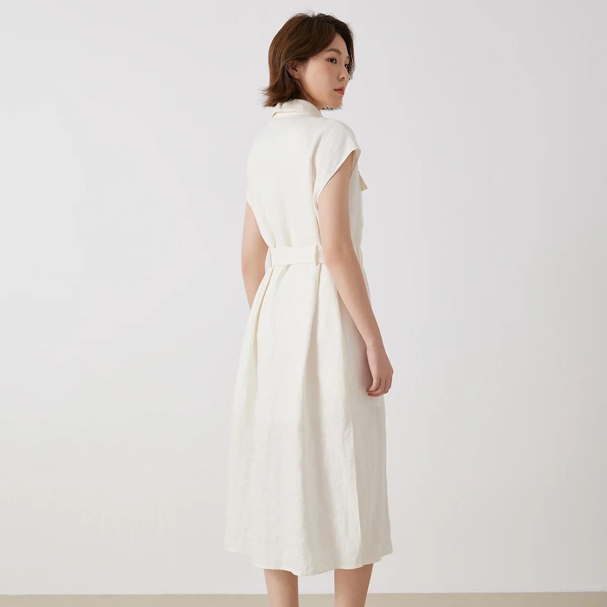 فستان K3206W عالي الجودة 100% كتان بدون أكمام وياقة بولو للنساء موضة الصيف الأنيقة