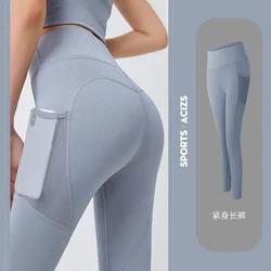Women Leggings With Pockets Solid High Waist Yoga Pants Gym Fitness Sports Leggings Lady Tummy Control Training Running Leggings