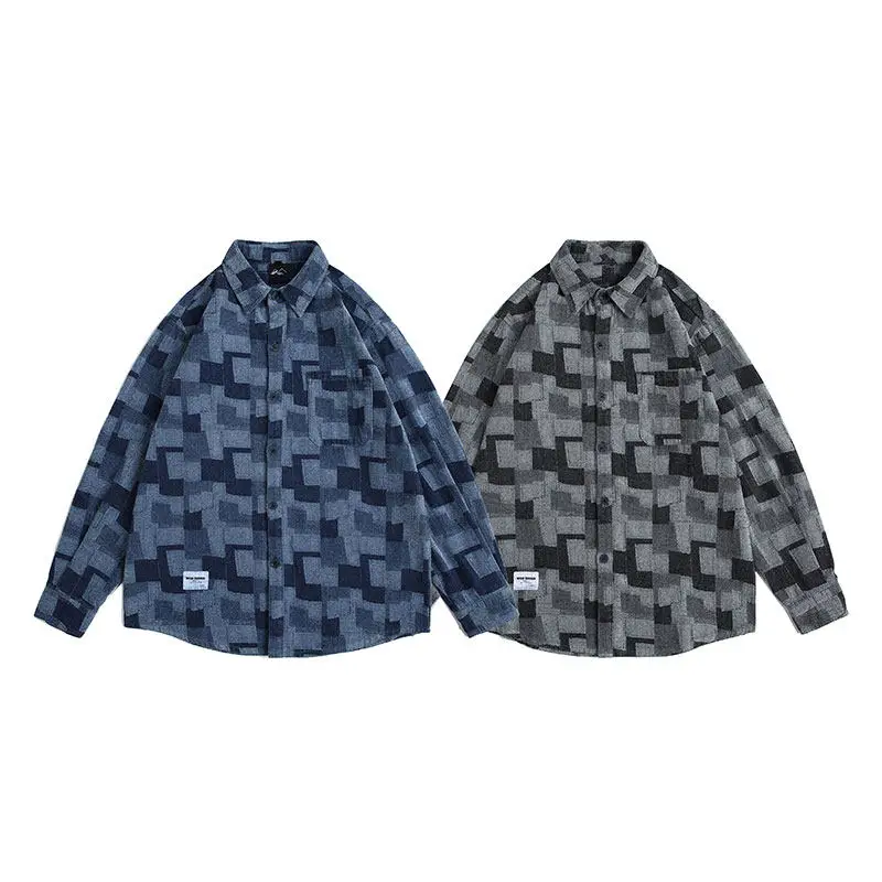 

Мужская джинсовая рубашка Retro Kapital в японском стиле, свободного кроя, с длинными рукавами, осенняя коллекция, модный дизайн, с пэчворком и узором в стиле пэчворк