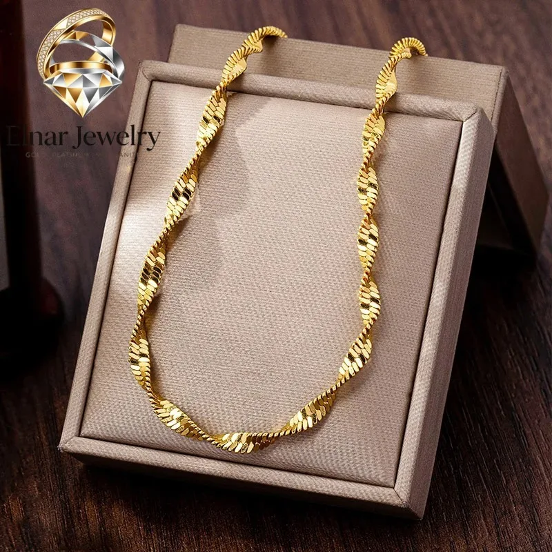 

Elnar Jewelry Luxury 24K 9999 Pure Gold real gold Women's Double Water Wave Chain Necklace Anklet Set