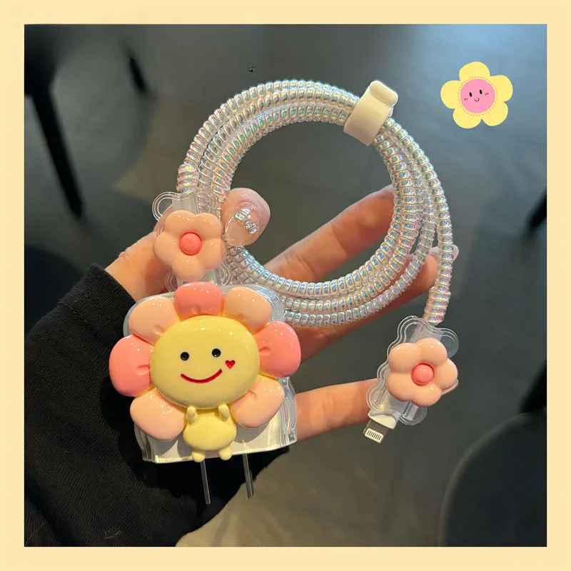 

New Flower Charging Data Cable Protector for IPhone 18/20w Fast Charger Protective Cover Winder Accessories