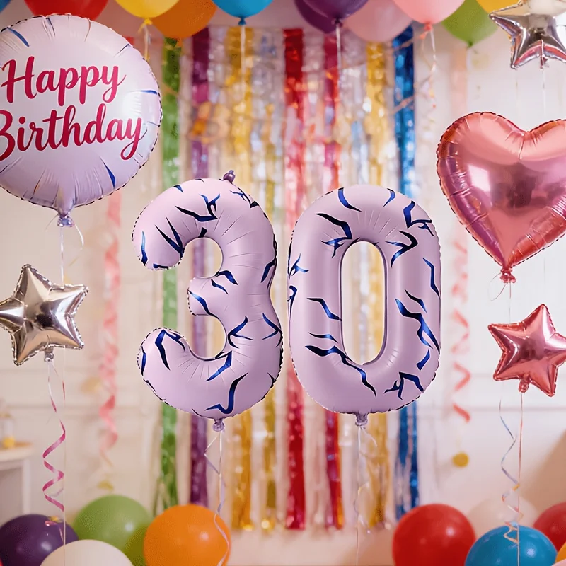 40 Zoll große, violette, nummerierte Ballons mit den Zahlen 0-9, Musikthemen-Ballons, die für Musikthemenpartys, Geburtstage und Jubiläumsdekorationen verwendet werden. – Detail 5