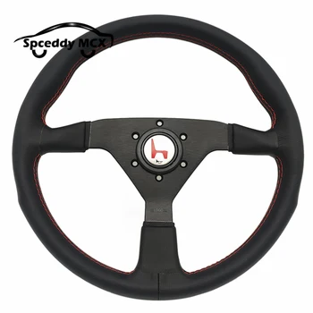 자동차 블랙 정품 가죽 14인치 350mm v1 이탈리아 레이싱 드리프트 스포츠 스티어링 휠 플랫