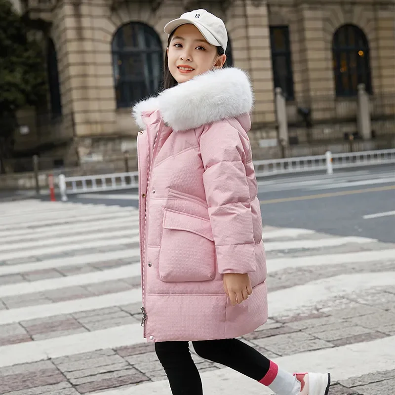 

Girl clothes Winter Down Jacket Faux Fur Coat Waterproof Hooded Long clothing Outerwear 5-14 Years Teenage Parka Snowwear