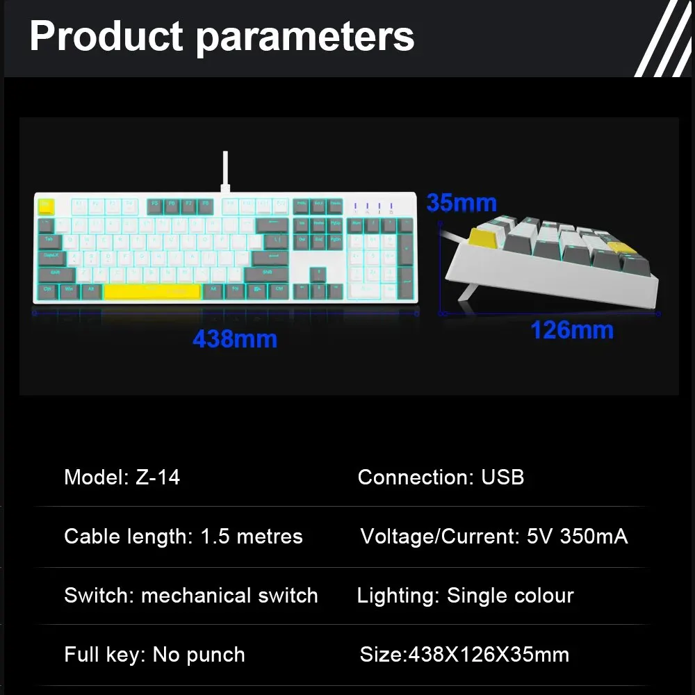 E-YOOSO Z14 USB Mechanical Gaming Wired Keyboard Red Blue Switch Monochrome LED Backlit 104 Key Gamer for Computer Laptop