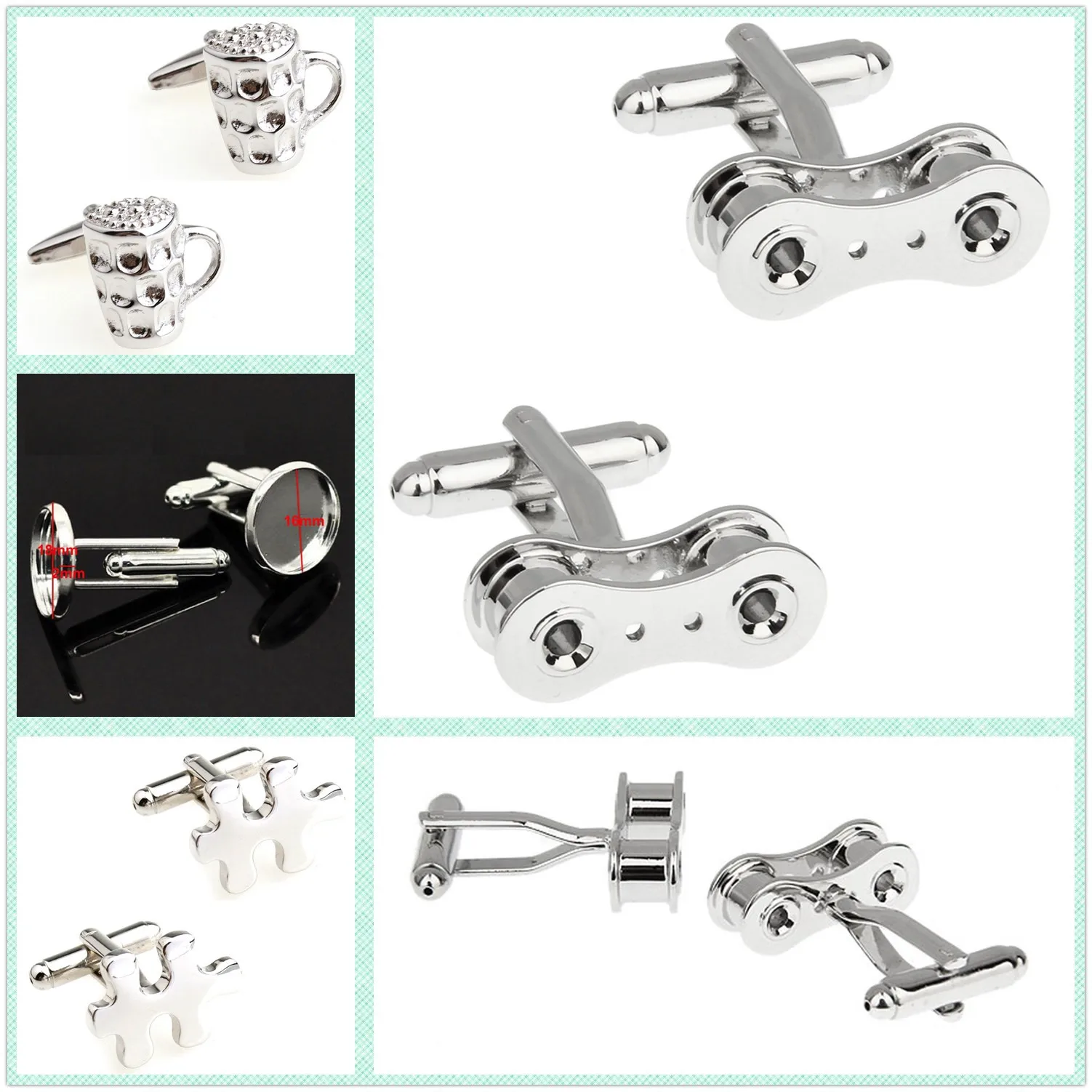 

4 Styles Wholesale Stainless Steel Cufflinks Men Cuff Links Puzzle 50 Pairs