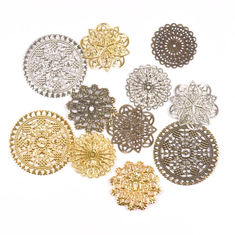 Round Vintage Flower Snowflake Connectors Filigree Wraps DIY Jewelry Findings Gold/silver/Bronze Metal Craft home Decor