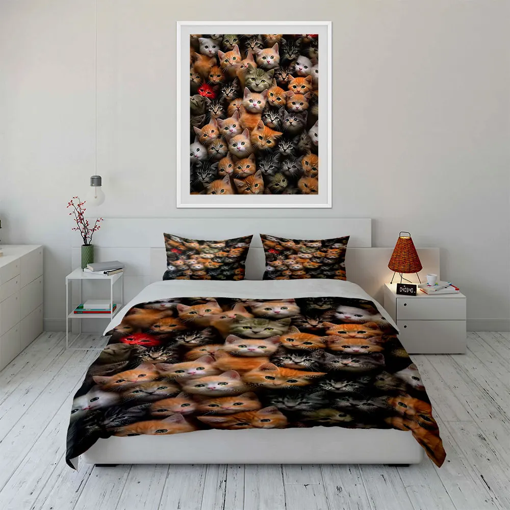 Adorable Kittens Cuddled Together Print Soft Comfortable Duvet Cover Bedding Set Included 1*Duvet Cover  2*Pillowcases
