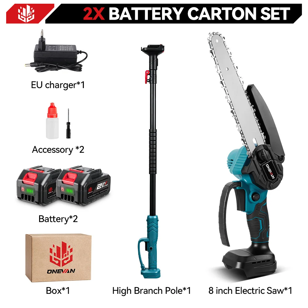 ONEVAN Borstelloze Telescopische Elektrische Kettingzaag 8 inch 6 inch 30mm Snoeischaar 4-in-1 Tuingereedschap Voor Makita 18V Accu