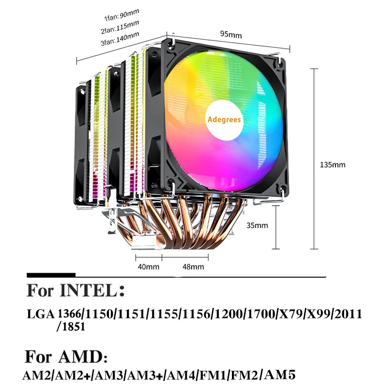 X99 وحدة المعالجة المركزية مبرد الهواء 6 أنابيب الحرارة 4PIN معالج الكمبيوتر RGB المبرد إنتل LGA 2011 1700X79 X99 1150 1151 1155 1156 AM5 AM4 AM3 #2
