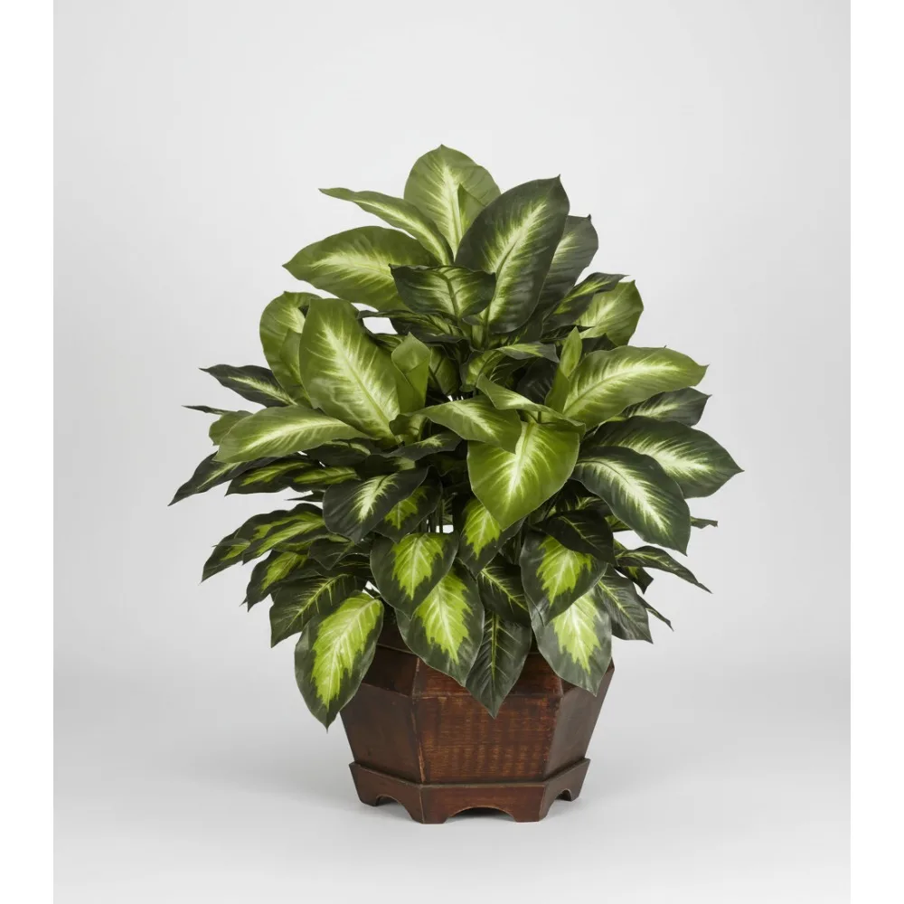 

24-дюймовое искусственное шелковое растение Dieffenbachia с шестигранным горшком - реалистичный декор для домашнего офиса, зеленое растение