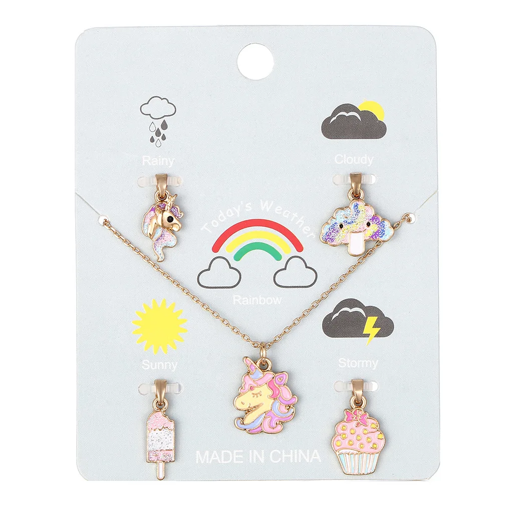 Kindermode Cartoon Eenhoorn Riem Quartz Horloge Ketting Combo Set Kinder Horloge Girl Gitf Dameshorloges Meisjes Item