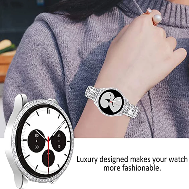 Correa de Metal y funda para Samsung Galaxy Watch, pulsera de diamante de acero inoxidable y accesorios de cubierta para mujer, 4, 5, 6, 40mm, 44mm