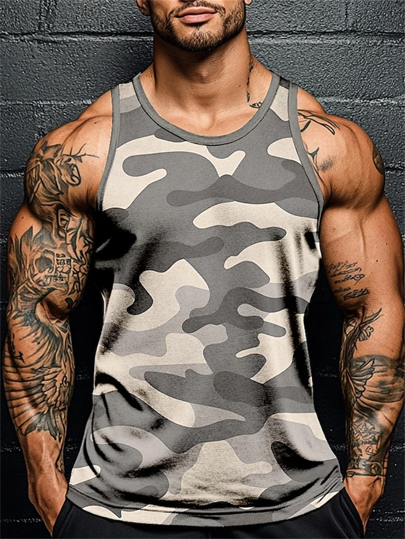 

3D Print Camouflage Graphic Men's Sleeveless T-Shirt Summer New Sport Fitness Vest Casual Man Gym Clothing Quick Drying Vest