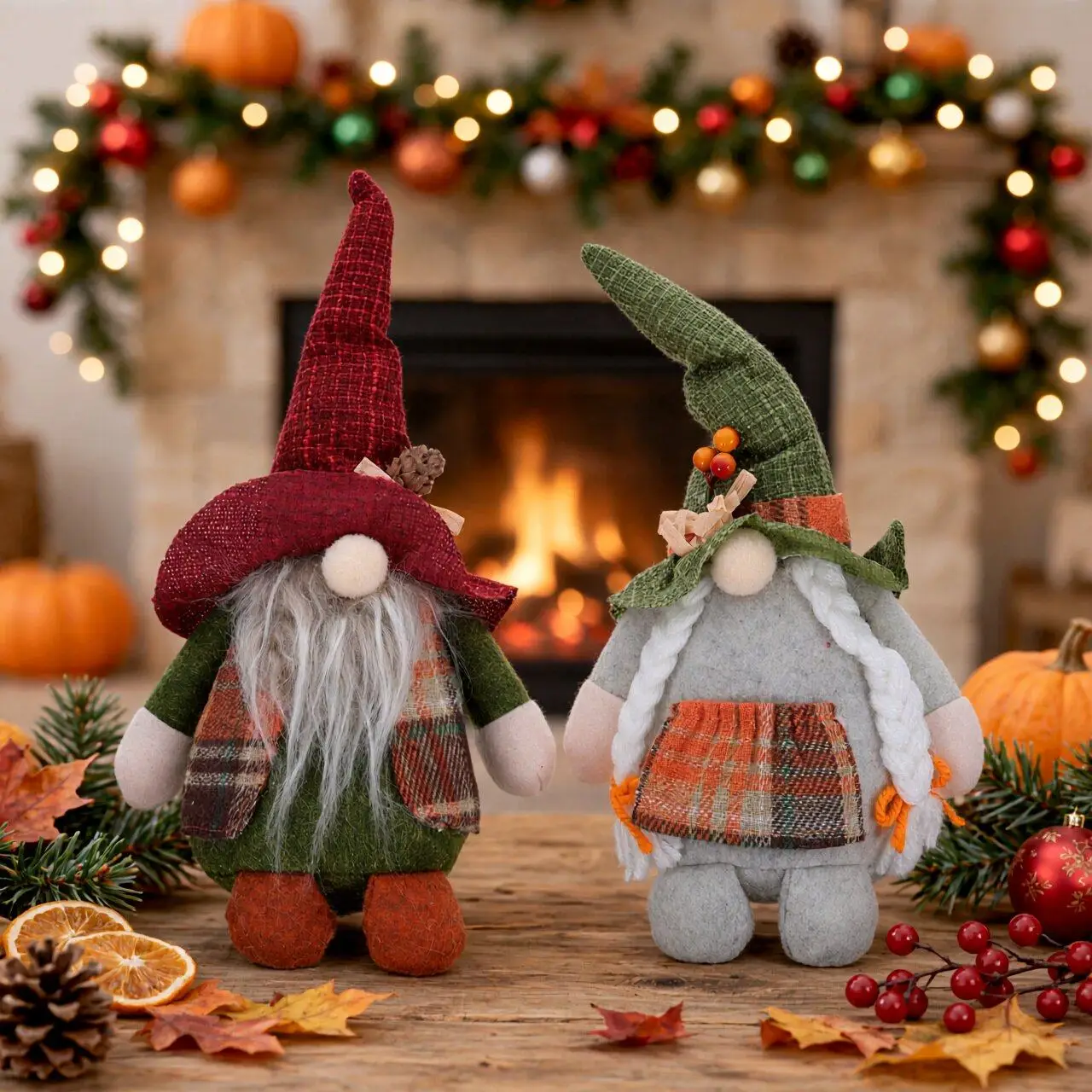 2pcs Christmas Gnome Plush Swedish Tomte Dolls With Beard Faceless Scandinavian Elf Figurines Xmas Table Centerpiece Decoration