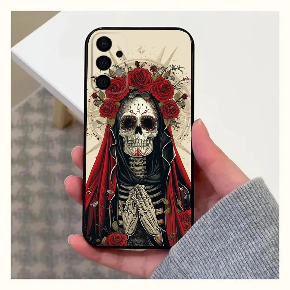 Day of the Dead Mexican Catrina Skull Phone Case For Samsung Galaxy A13,A21s,A22,A31,A32,A52,A53,A71,A80,A91 Soft Black Shell