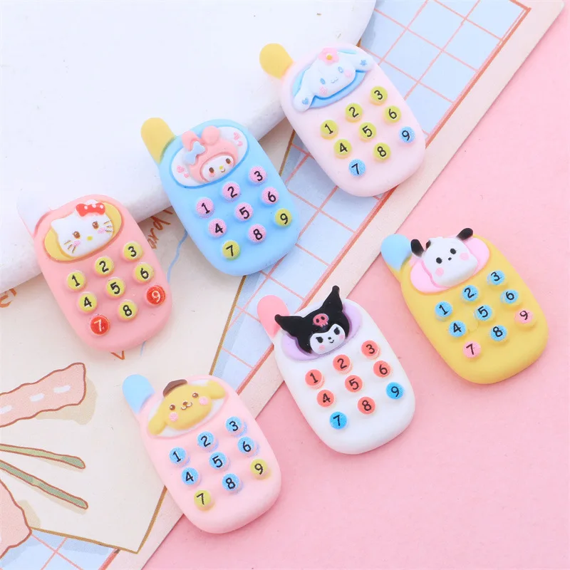 Dễ Thương Sanrioed Kuromi Mymelody Hellokitty Cinnamoroll Di Động Điện Thoại Mô Hình DIY Di Động Điện Thoại Kẹp Tóc Nhựa Phụ Kiện