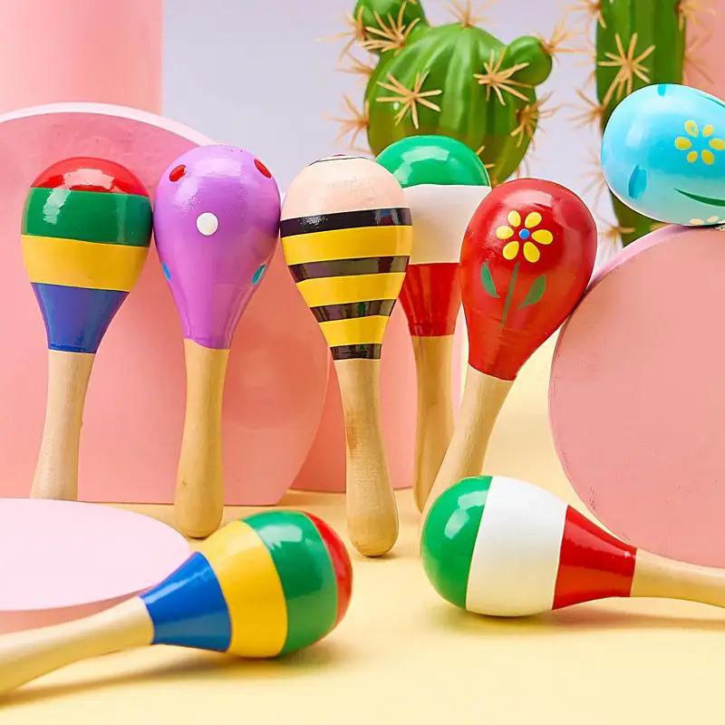 Maracas Party Favors 10PCS Party Wooden Maracas Shakers Cute Egg Shaker For Boys & Girls Musical Instrument Toys For Hand-Eye