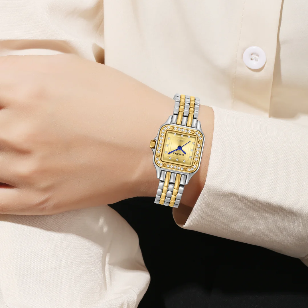 Women's Watches Square Quartz Wrist Watch for Ladies Stainless Steel Band Rhinestone Waterproof Women Watch Clock Reloj Mujer