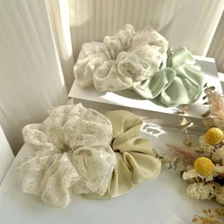 2 Pieces Set Oversized Scrunchies Embroidery Floral Hair Ties Ropes College Girls Luxury Ponytail Holder Lace Fairy Rubber Band