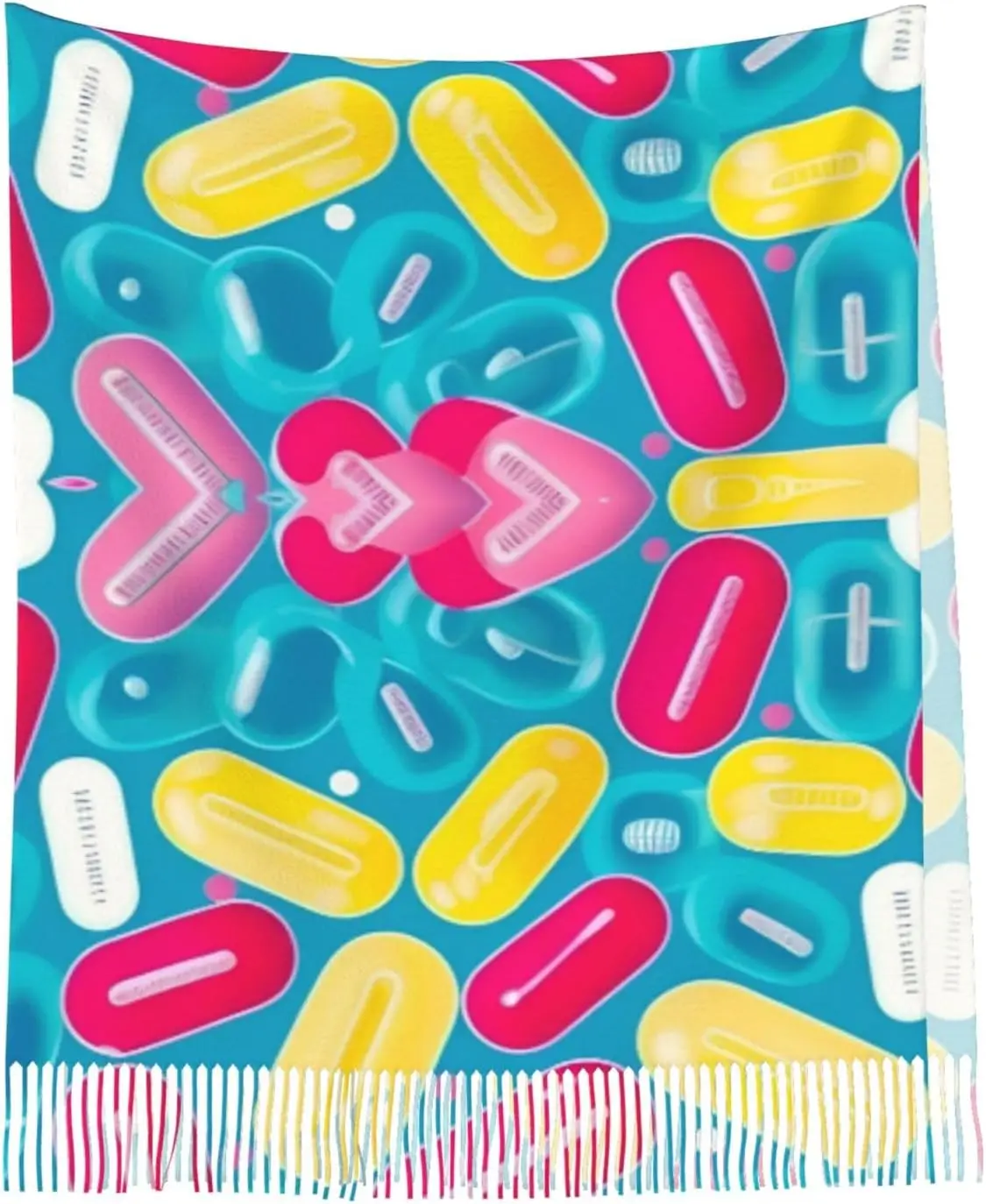 Uroczy szal z frędzlami z nadrukiem pielęgniarki, poziomy szal z frędzlami imitujący kaszmir, ciepły i modny na jesień i zimę, idealny na zimę.