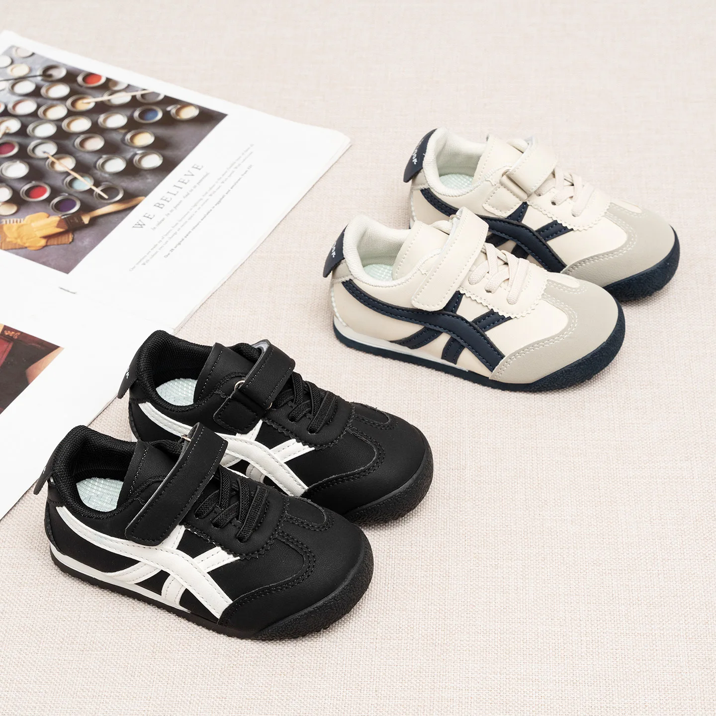 Kids'Casual Shoes PU Leather Autumn Fashion Sports Shoes For Children Breathable Anti-slip Black White Shoes Size 21-32