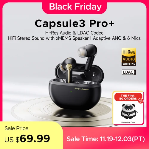 SoundPEATS Capsule3 Pro + ANC auriculares inalámbricos Audio de alta resolución Bluetooth 5,3 auriculares sonido estéreo HiFi con altavoz xMEMS, 6 micrófonos, 43H