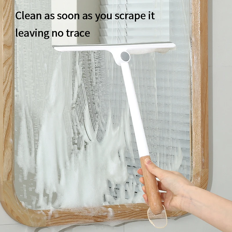 Cleaning Brush Handle Broom Silicone Floor Wooden Handle Wiper Window Glass Household Bathroom Sweeping with Flexible Brush Head