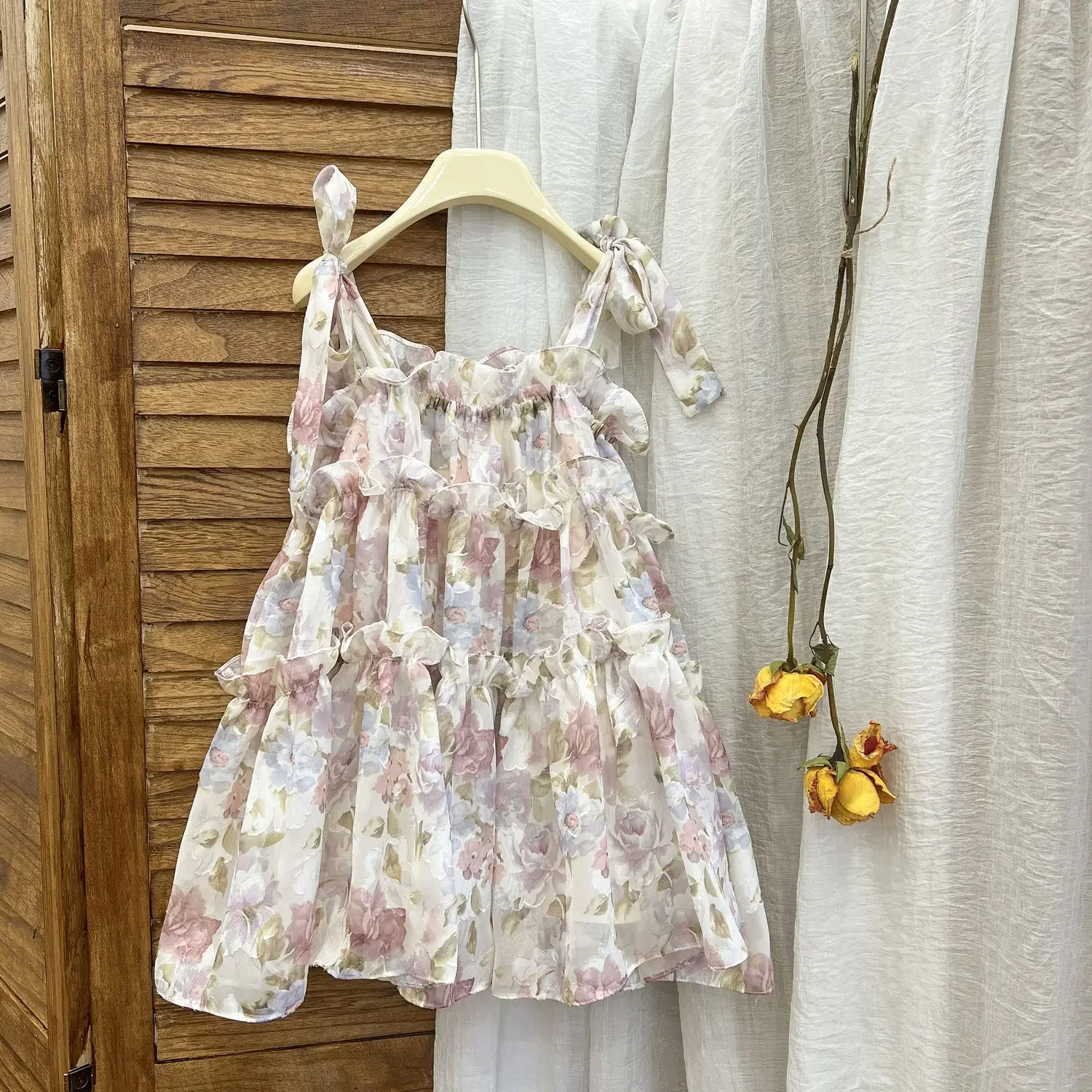 Girls Casual Dresses Girls Oil Painting Style Flower Printing Sling Summer Sweet Princess Children Clothing Fashion