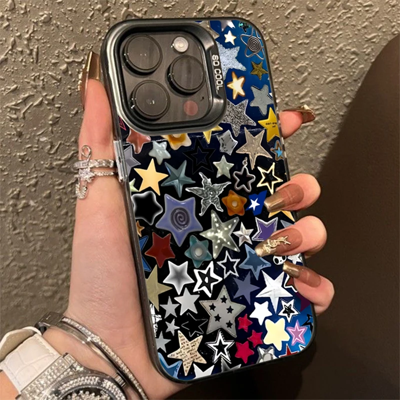 Colorful Star Matte Laser Phone Case For iPhone 15 16 Pro Max Case iPhone 14 13 12 11 XS X XR 7 8 Plus Shockproof Bumper Cover