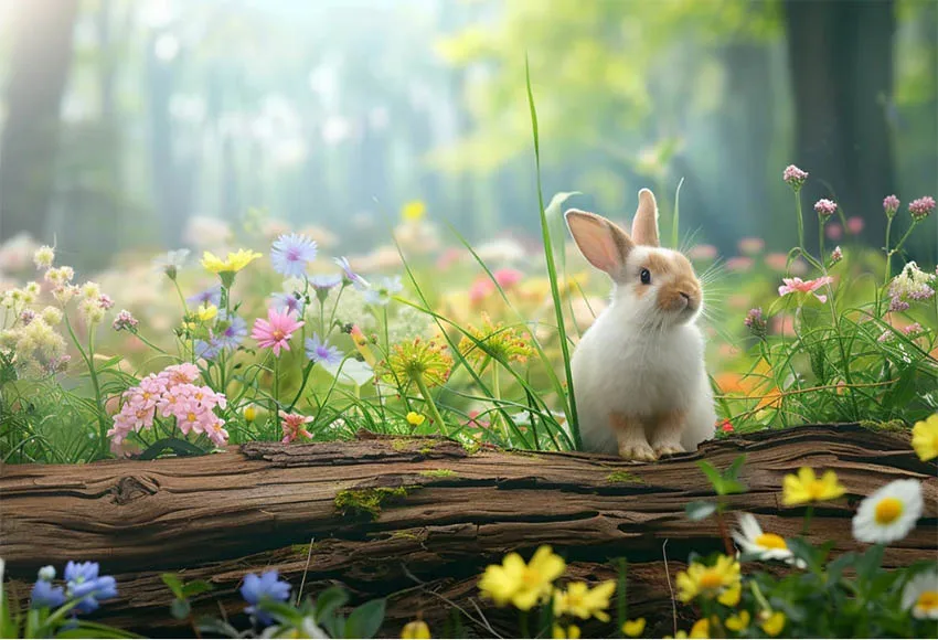 Mehofond Photography Backdrop Easter Wildflowers Newborn Kids Birthday Party Wood Spring Rabbit Nature Forest Background Photo