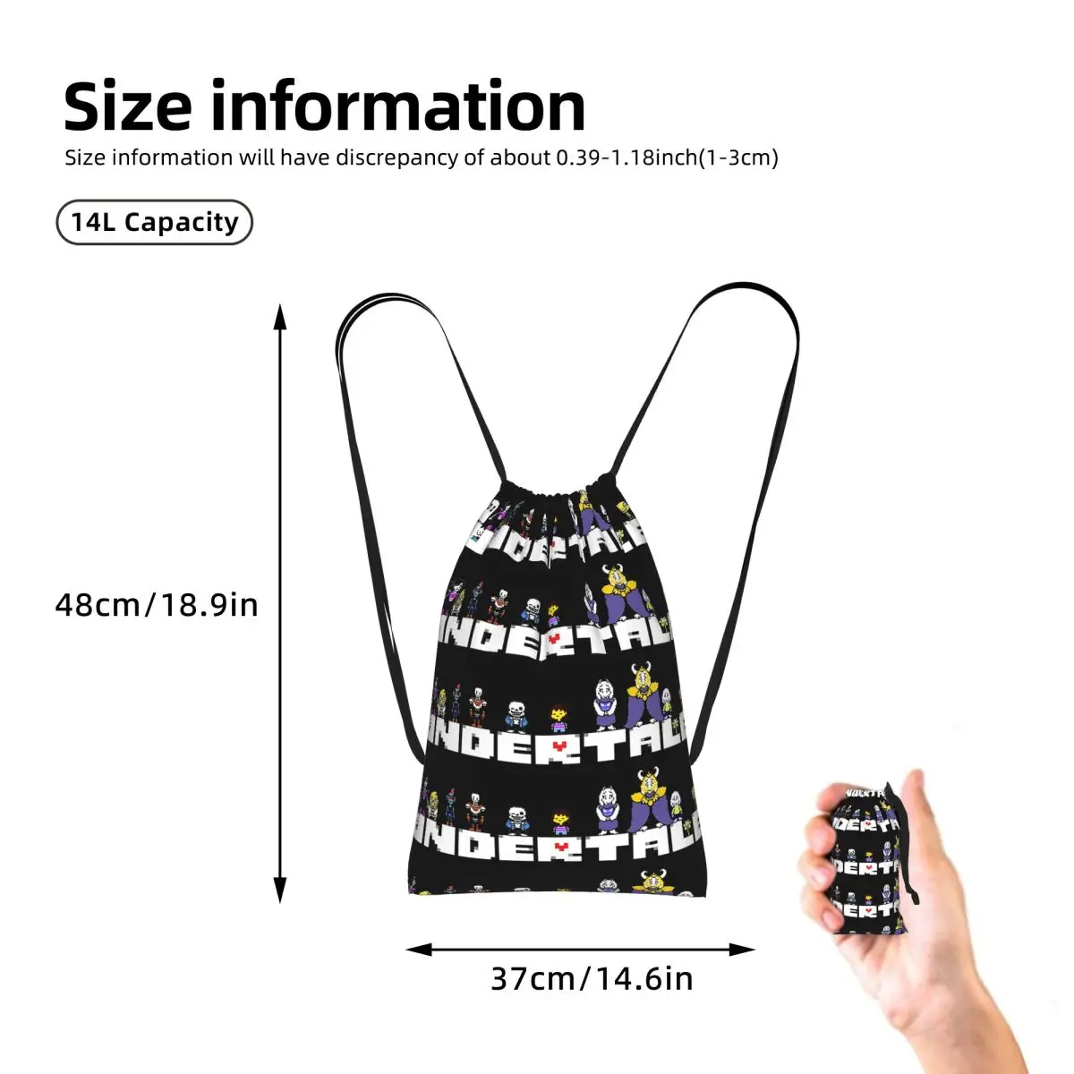 Graphic Video Game Undertale Monster Friend Drawstring Backpack Sports Gym Bag Portable Travel Drawstring Bag for Men Women