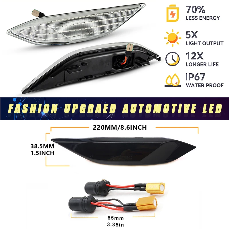 2Pcs Dynamic LED Side Marker Lights Turn Signal Blinker Indicator Lamps For Porsche Cayenne 958 92A 2010-2014 OEM#95863107100