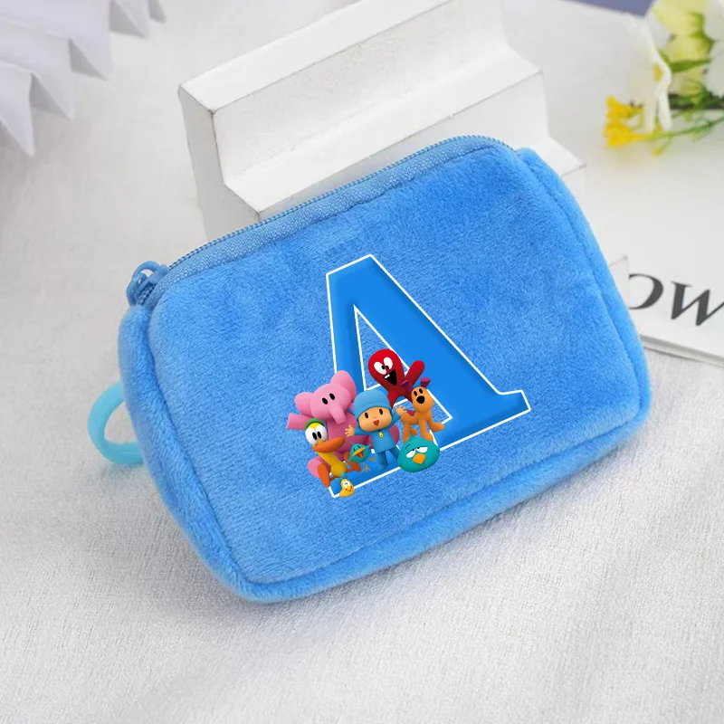 Monederos de Pocoyo, Bolsa de Almacenamiento con 26 Letras del Alfabeto, Mini Bolsa de Dinero de Anime para Niños y Niñas, Bolsa con Cierre Cuadrada Azul Kawaii, Regalo de Cumpleaños
